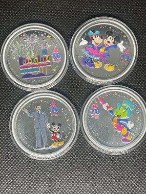 Disneyland 70th Celebration Medallion Set Mickey Minnie Walt Disney